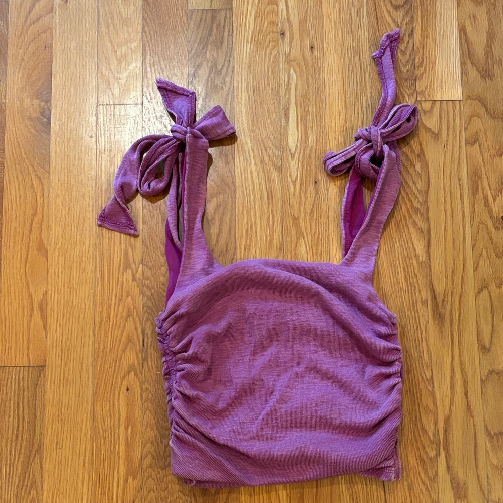 Free People Purple Boulevard Cropped Bow Strap Tank Top